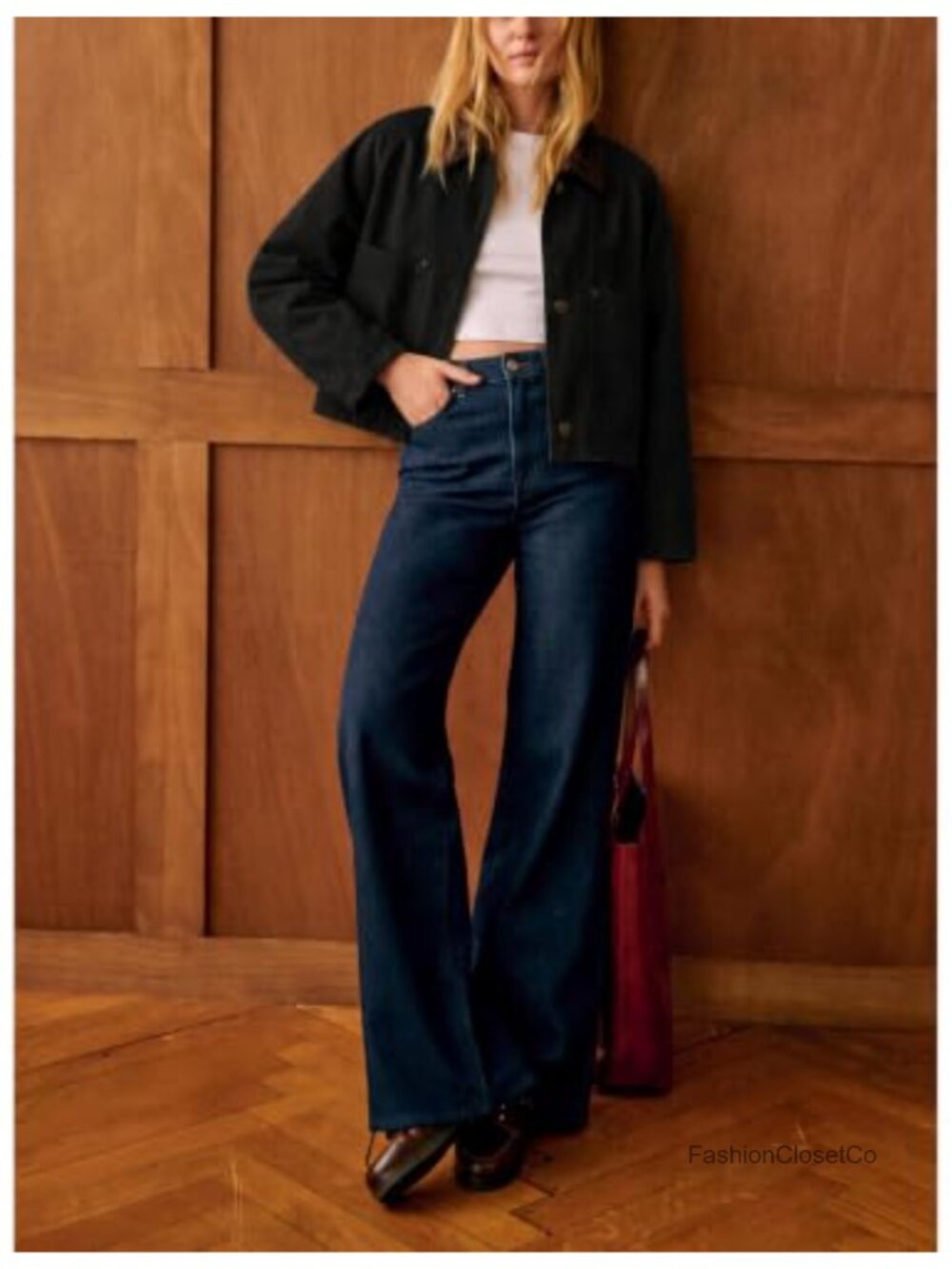 Cropped Barn Jacket Corduroy Collar Button Down Long Sleeve Short Coat Pockets - Picture 2 of 6